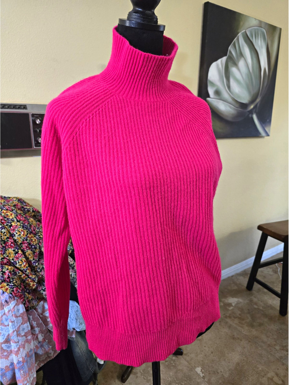 J.CREW 100% Cashmere Ribbed Turtleneck Knit Pullover Raglan Pinkish Red M